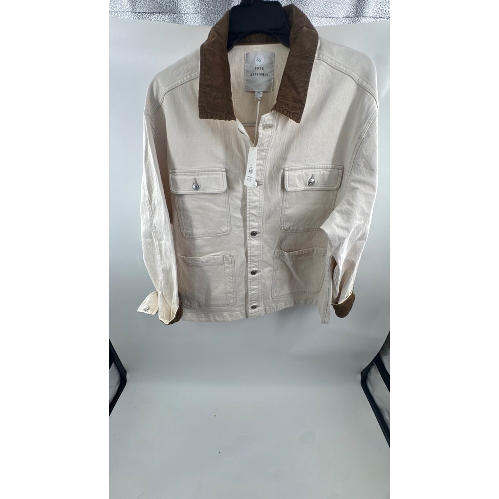 Free Assembly Mens Chore Jacket Off-White Denim Corduroy Collar Utility Coat 2XL